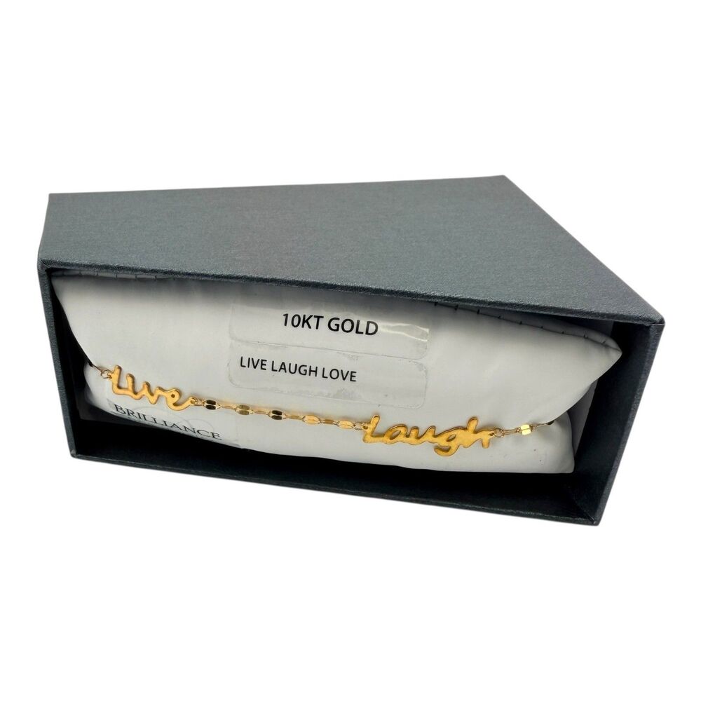Live Laugh Love 10kt Gold Bracelet New In Box Brilliance Brand 7.5" 1.3 grams